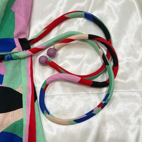 NWT Farm Rio Colorful Monstera Mini Dress Small Wrap Linen Boho Vacay Beach Gift - Picture 15 of 16